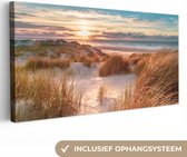 Canvas - Strand - Zee - Duin - Schilderijen woonkamer - Foto op canvas - Canvas zonsondergang - 80x40 cm