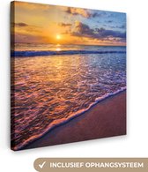 Canvas - Zee - Strand - Horizon - Zon - Schilderijen op canvas - Canvas zee - Canvas doek - 90x90 cm - Muurdecoratie - Slaapkamer
