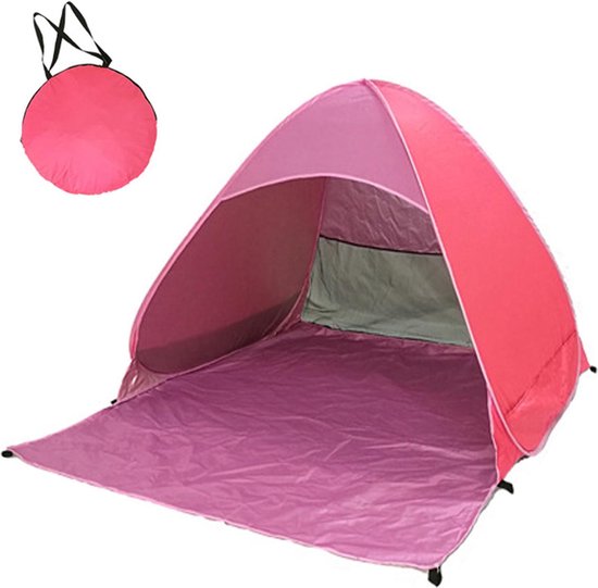 RAMBUX® - Pop Up Tent met Gordijnen - Roze - Strandtent - 2/3 Persoons - UV en Wind Werend - Festival Tent - Windscherm Speeltent - Schaduwdoek - 200 x 165 x 130 cm