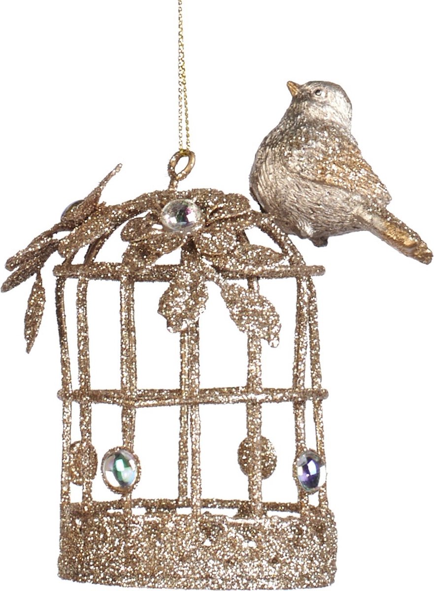 Goodwill Kerstbal Vogeltje op Kooi Goud 10 cm