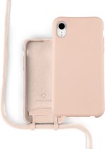 Coverzs Silicone case met koord - Telefoonhoesje met koord - Backcover hoesje met koord - touwtje - geschikt voor Apple iPhone Xr - roze