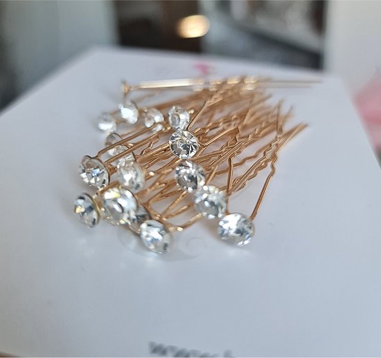 Haar in Stijl® Lulu Serie - set van 20 kristallen haarpinnen - haaraccessoires voor feest bruiloft verloving bruidsmode diamant crystal brilliant Gouden pinnen