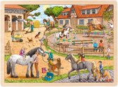 Houten Puzzel - manege - paardenpuzzel - 96 stukjes - paarden - pony's - houten speelgoed - vanaf 3 jaar