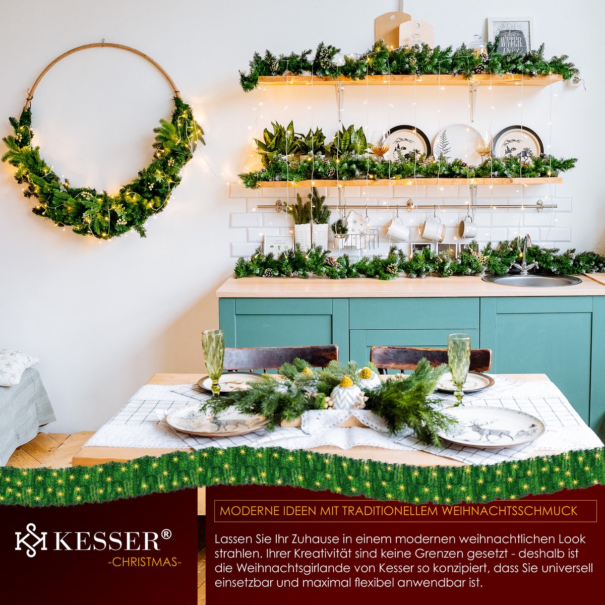 KESSER® Guirlande met verlichting - Kerstguirlande LED Kerstslinger Kerstversiering Kerstdecoratie – foto 5