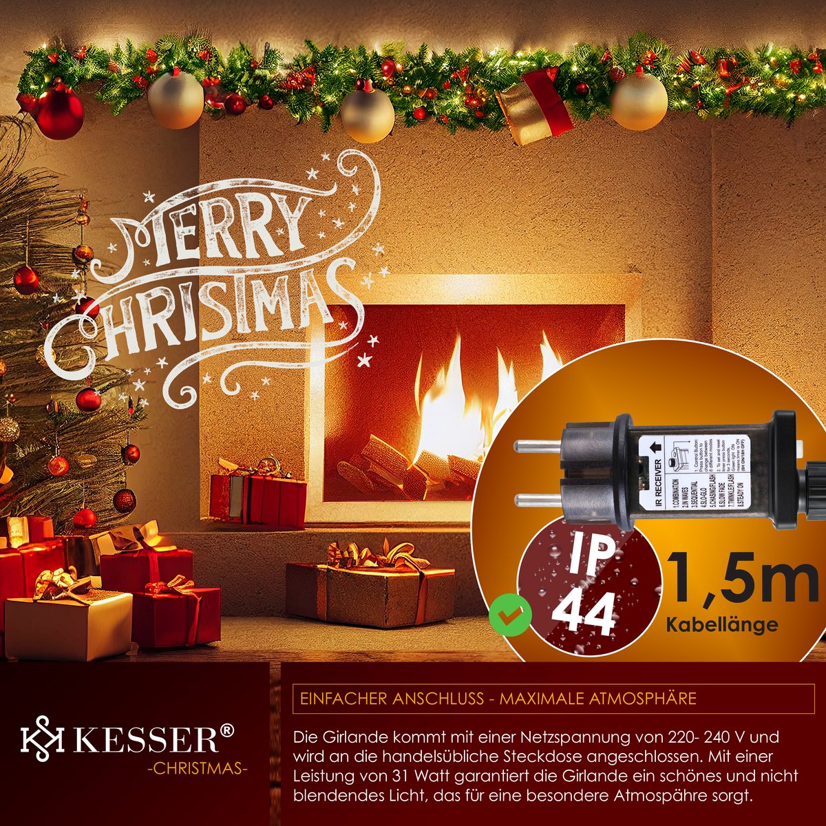 KESSER® Guirlande met verlichting - Kerstguirlande LED Kerstslinger Kerstversiering Kerstdecoratie – foto 8