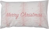 Clayre & Eef Kussenhoes 30x50 cm Roze Wit Polyester Rechthoek Kerstbomen Merry Christmas Sierkussenhoes