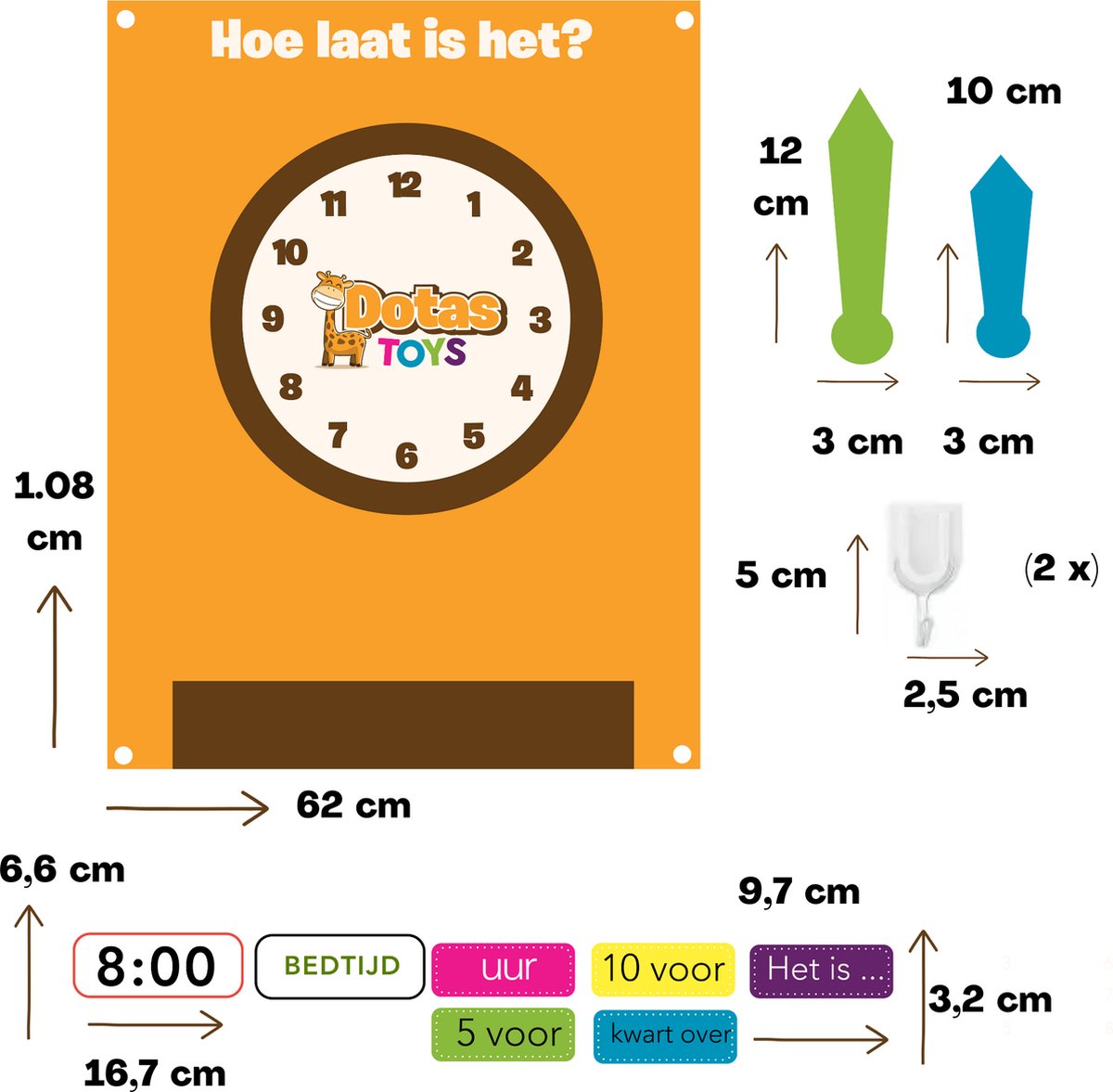 DotasToys Klok Feutres à Regarder Felt Horloge pour Enfants - Horloge  d'Entraînement 