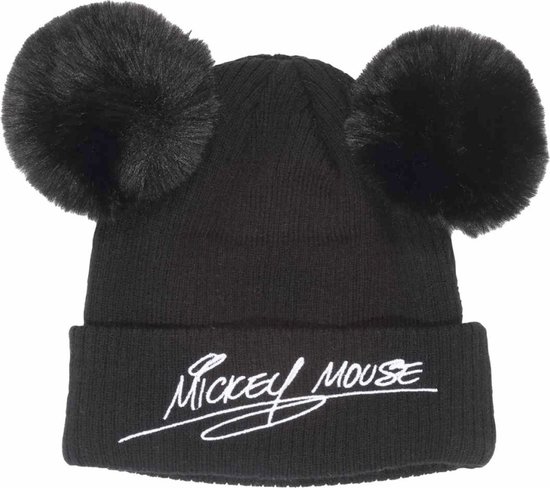 Disney Mickey Mouse - Bonnet Double Pom Pom - Zwart