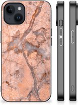 Telefoonhoesje Geschikt voor iPhone 15 Plus Leuk Case met Zwarte rand Marmer Oranje