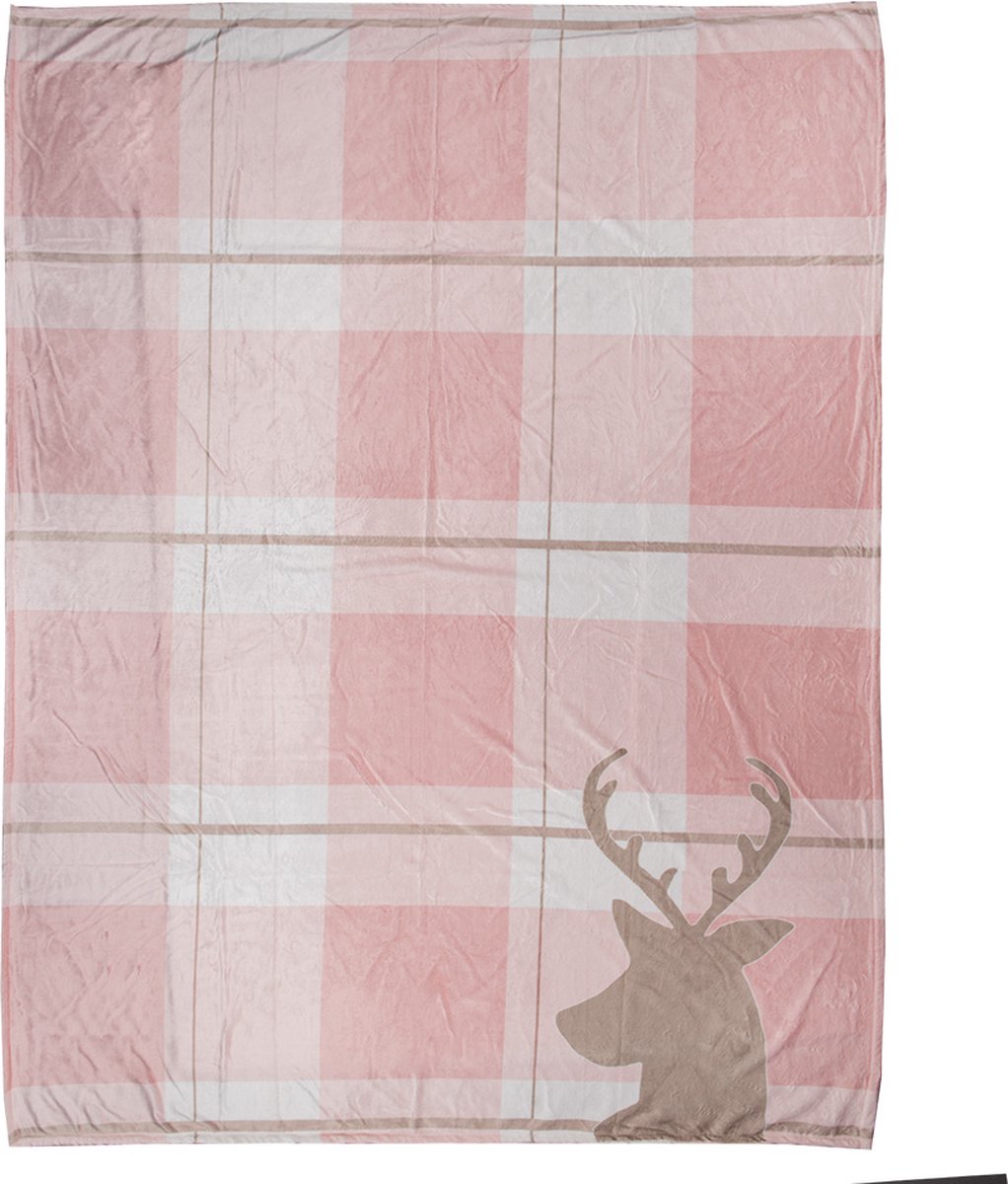Clayre & Eef Plaid 130x170 cm Roze Wit Polyester Rendier