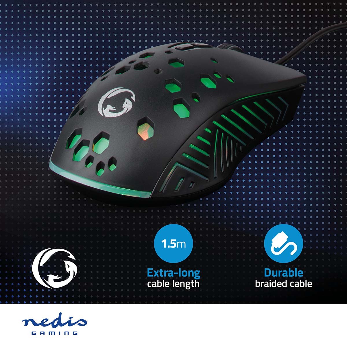 Nedis Gaming Muis – Bedraad – 7200 DPI – Optisch – RGB Verlichting – Ergonomisch – Zwart thumbnail 6
