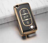 Autosleutel hoesje - TPU Sleutelhoesje - Sleutelcover - Autosleutelhoes - Geschikt voor Citroën -zw-goud- D3 - Auto Sleutel Accessoires gadgets - Kado Cadeau man - vrouw