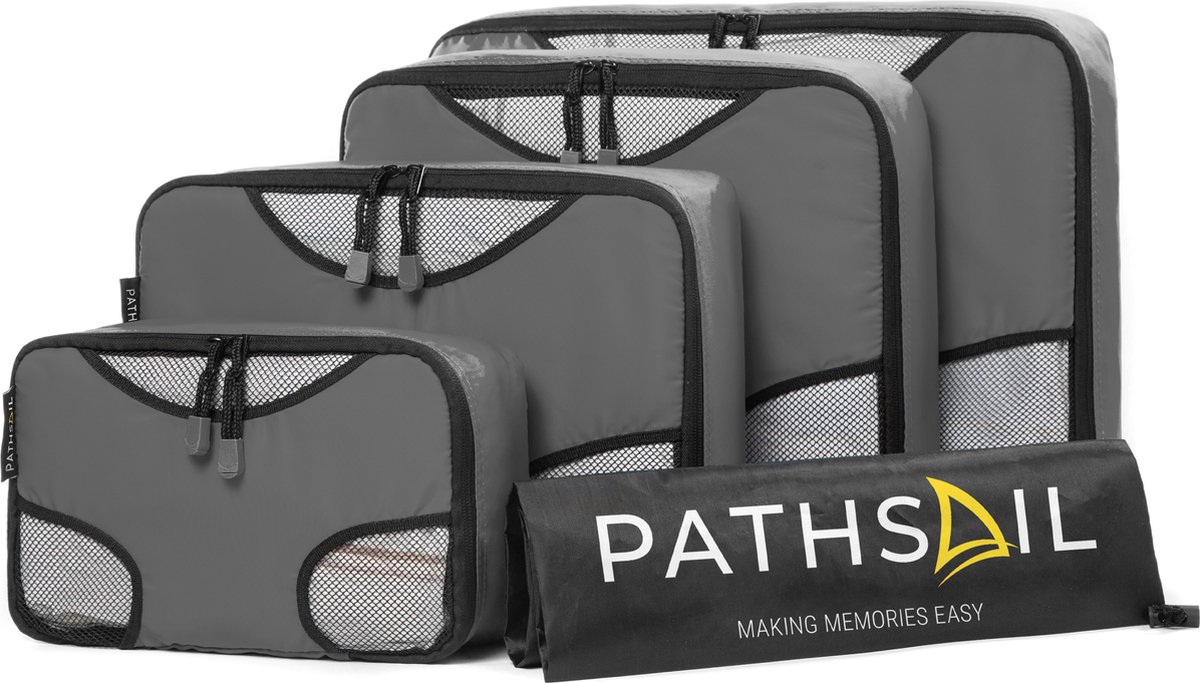 Bol.com Pathsail® Packing Cubes Set 5-Delig - Bagage Organizers - Koffer organizer set - Inclusief was tas - Dark grey aanbieding