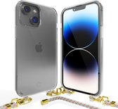 Coverzs telefoonhoesje geschikt voor Apple iPhone 14 Plus transparante case met koord - Telefoonhoesje met koord - Backcover hoesje met koord - touwtje - aqua/roze
