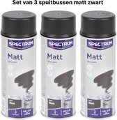 Spectrum spuitbus verf | Set van 3 Spuitbussen | Matt Zwart | 400 ML | Spuitverf mat zwart | spuitbusverf mat zwart | Spuitbus voor Hout, Metaal, Glas, Steen | Bestemd voor binnen en buiten |