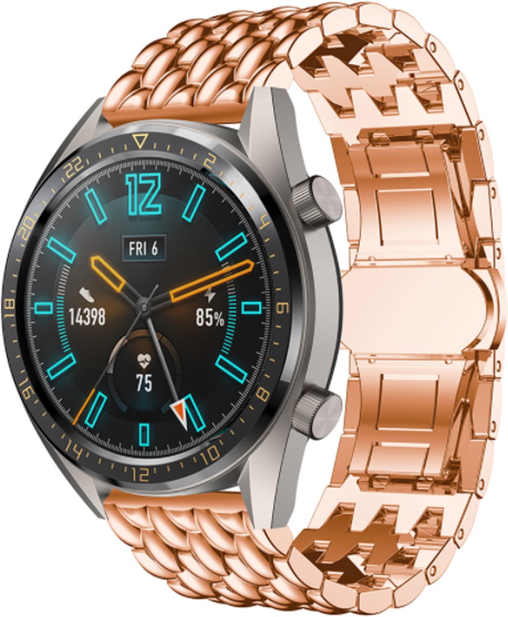 Stalen band – geschikt voor Huawei Watch GT (42mm) – roségoud (draak design)