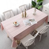 Nappe élégante en coton et lin, housse de table de cuisine lavable pour table à manger, pique-nique, nappe (rayures - rose, carrée, 140 x 140 cm)