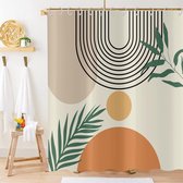 Rideau de douche Boho 180x180, rideau de douche abstrait avec nœud de feuille du milieu du siècle, Rideaux de douche de douche moderne minimaliste et esthétique, rideau de bain en tissu polyester imperméable et lavable