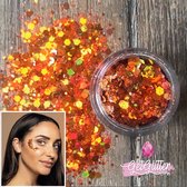 GetGlitterBaby® - Oranje Chunky Festival Glitters voor Lichaam en Gezicht / Koningsdag versiering / Face Body Jewels Glitter - Orange / Goud / Gold