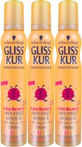 Schwarzkopf Gliss Kur Asia Beauty Anti Frizz Haarmousse - Strong Level 2 Mousse - 3 x 200ml