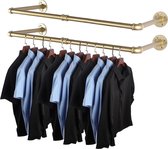 Industrieel ijzeren pijp kledingrek 2-pack wandmontage kast paal retail display rek kast opslag kleding organisator goud