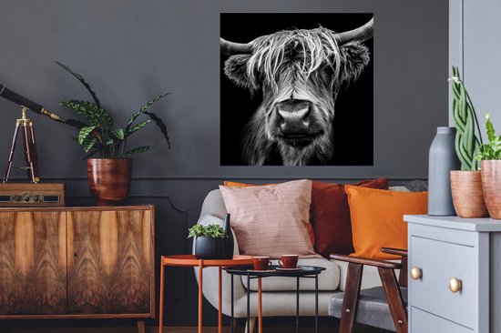 Stickers muraux - Film autocollant - Highlander écossais - Cornes - Zwart - Wit - Vache - Gibier - Animaux - 50x50 cm - Film adhésif - Stickers muraux Chambre d'enfant - Papier peint autocollant - Papier peint autocollant - Film autocollant