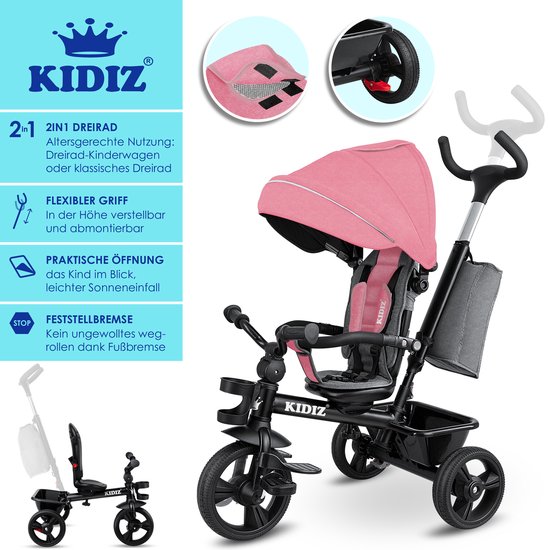 KIDIZ Children's Tricycle 5in1 Balance Bike Tricycle | Tricycle for Children from 1 Year | Jogger Forward and Reverse | Children's Bike with Basket