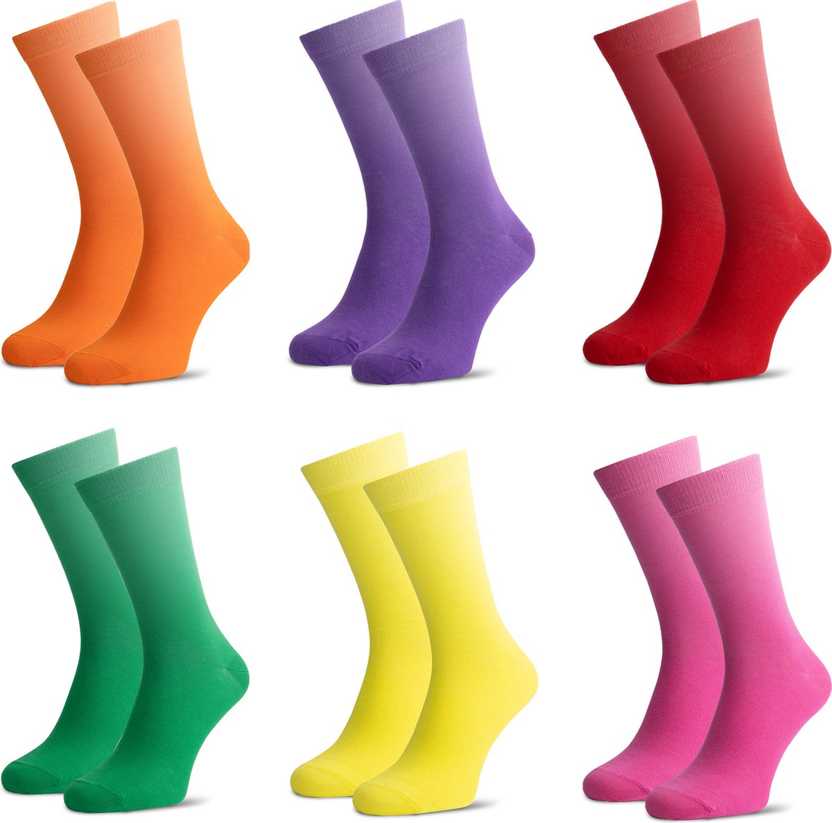 Jacob & Roy's 6 Paar Sokken Rood/Oranje/Roze/Paars/Geel/Groen - Kousen - Heren & Dames - Leuke Sokken - Vrolijke Sokken - Grappige Sokken - Katoen - Maat 47-50 - Funny Socks