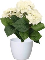 Hortensia kunstplant met bloemen wit - in pot wit - 40 cm hoog