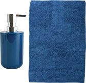MSV badkamer droogloop mat - Napoli - 45 x 70 cm - met bijpassend zeeppompje - donkerblauw