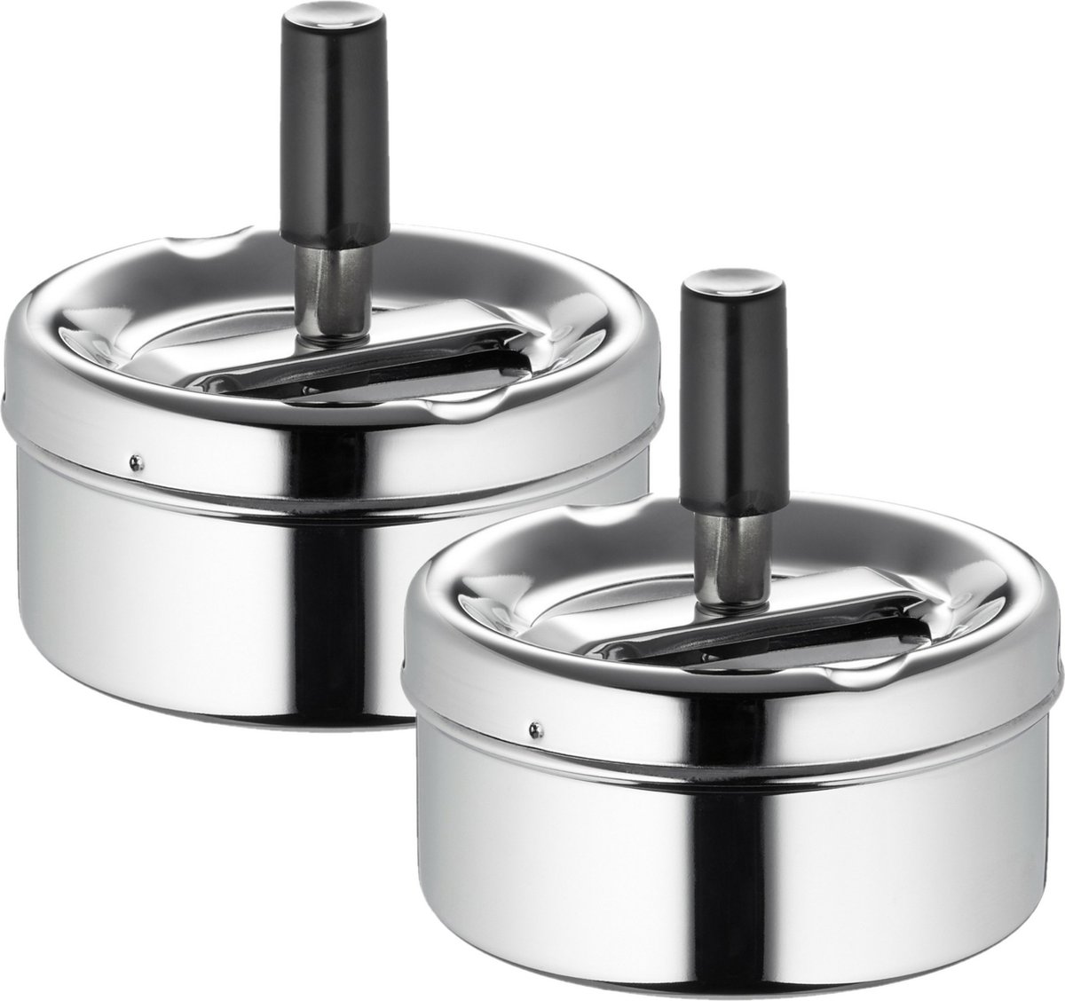 Goedkoopste Asbak - 2x - draaiasbak - drukasbak - terrasasbak - chroom - metaal - D9 x H9 cm