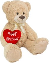 Ours en peluche géant XXL de 100 cm avec un cœur "Happy Birthday" - Peluche douce - Beige