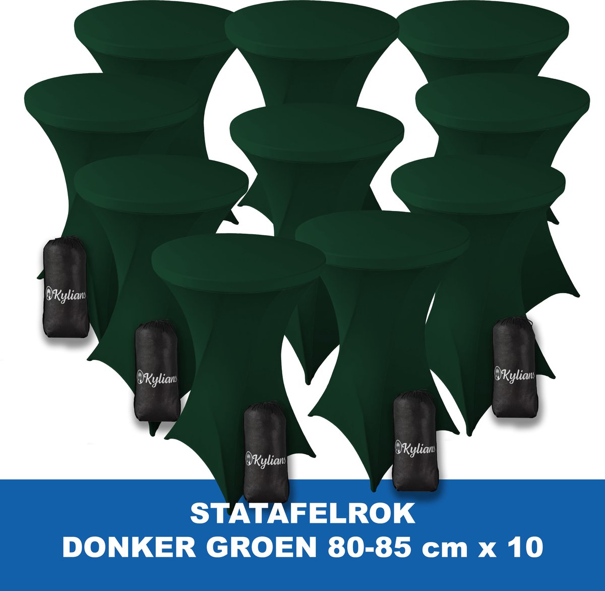 Kylians Statafelrok Donker Groen x 10 – ∅ 80-85 x 110 cm Statafelhoes met Draagtas Luxe Extra Dikke Stretch Sta Tafelrok voor Statafel – Kras- en Kreukvrije Hoes