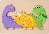 Houten dieren puzzel - Dinosaurus - 9 stukjes - Vanaf 2 jaar - Kinderpuzzel - Educatief montessori speelgoed - Grapat en Grimms style