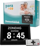 Pora&Co - Digitale Dementieklok XXL – Kalenderklok met Datum en Dag – Alarmfunctie – 8 inch - Alzheimerklok