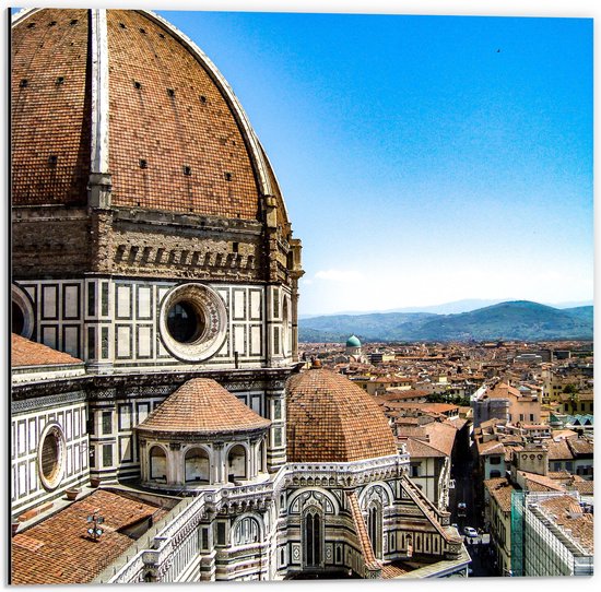 Dibond - Torens van de Kathedraal van Florence, Italië - 50x50 cm Foto op Aluminium (Wanddecoratie van metaal)