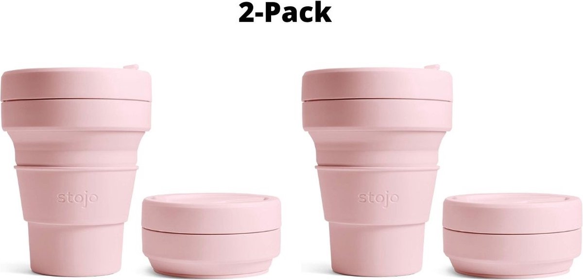 STOJO - Opvouwbare Beker - To Go - 355ml - Herbruikbaar - Reusable Cup - Set van 2 Stuks - Roze 