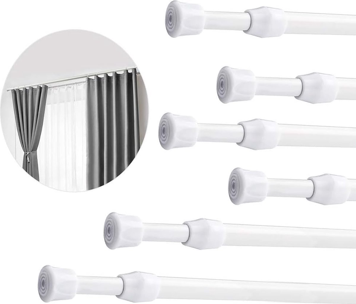Goedkoopste Gordijnroede, 6 stuks, uittrekbaar, 70-120 cm, wit, telescoopstang, douchegordijnroede, kledingstang, gordijnstang zonder boren, voor ramen, badkamer, keuken, boekenrek