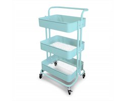 Turquoise Trolley Op Wielen - 3 Lagen | Tattoo, Visagie, PMU, Beautysalon, Nagelstudio, Make-up | Kruk | Stoel | Workstation | Salon & Studio Inrichting | Tatoeage Studio | Spa | Massage Tafel | Schoonheidssalon Schoonheidsspecialiste | Kapper |