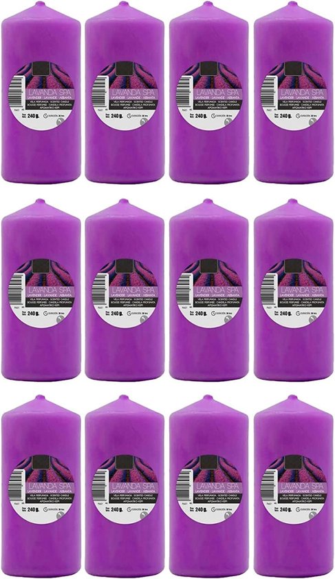Geurkaarsen Lavendel Spa Grote XXL 120 x 57 mm - 12 stuks - Geurkaarsen - lange levensduur en delicate geur - 34-36 uur brandduur - Aromatherapie door kaarsen