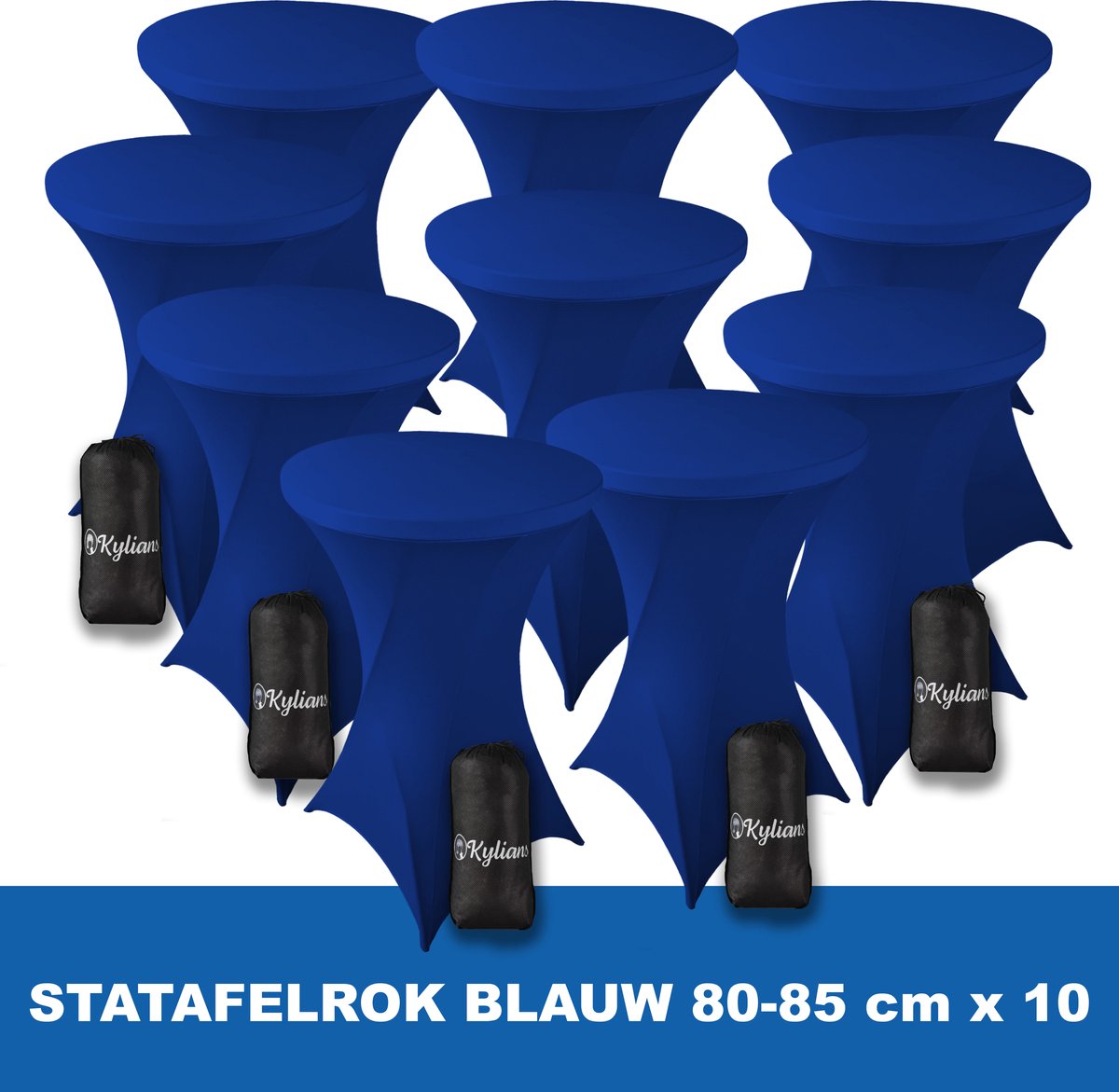 Kylians Statafelrok Blauw x 10 – ∅ 80-85 x 110 cm Statafelhoes met Draagtas Luxe Extra Dikke Stretch Sta Tafelrok voor Statafel – Kras- en Kreukvrije Hoes