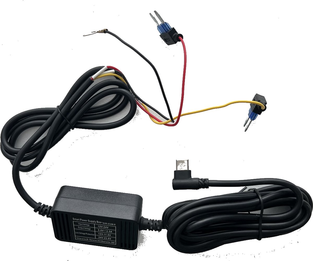 PiXXO Voedingskabel 12/24V naar 5V Mini USB voor Dashcam / Mini USB aansluiting / Lengte 3,4 mtr