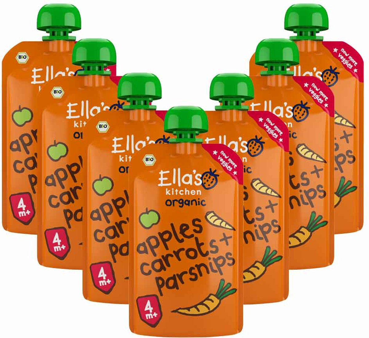 Ella's Kitchen Biologisch Knijpfruit 4+m Wortels, Appels & Pastinaak - 7 x 120 gr - Voordeelverpakking