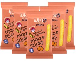 Ella's kitchen Gepoft Smikkelstengels 7+ m Perzik Banaan 16 gr - 5x 16 gr - Voordeelverpakking