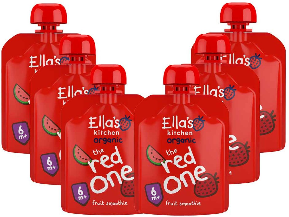 Goedkoopste Ella's kitchen Knijpzakje Fruit Smoothie 6 m Banaan Aardbei Appel Framboos Watermeloen 90 gr - 6x 90 gr - Voordeelverpakking