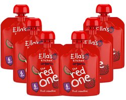 Ella's kitchen Knijpzakje Fruit Smoothie 6+ m Banaan Aardbei Appel Framboos Watermeloen 90 gr - 6x 90 gr - Voordeelverpakking