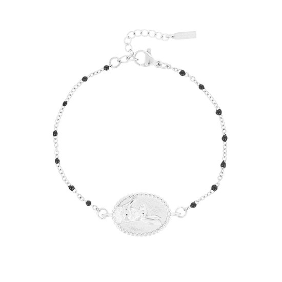 OOZOO Jewellery - Zilverkleurig/zwarte armband met een haas - SB-1033