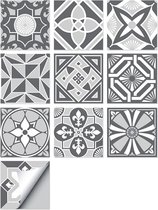 Plaktegels voor keuken, badkamer & vloer - 10 Stickertegels 15x15CM - Zelfklevende tegels met Grijs Portugees Design