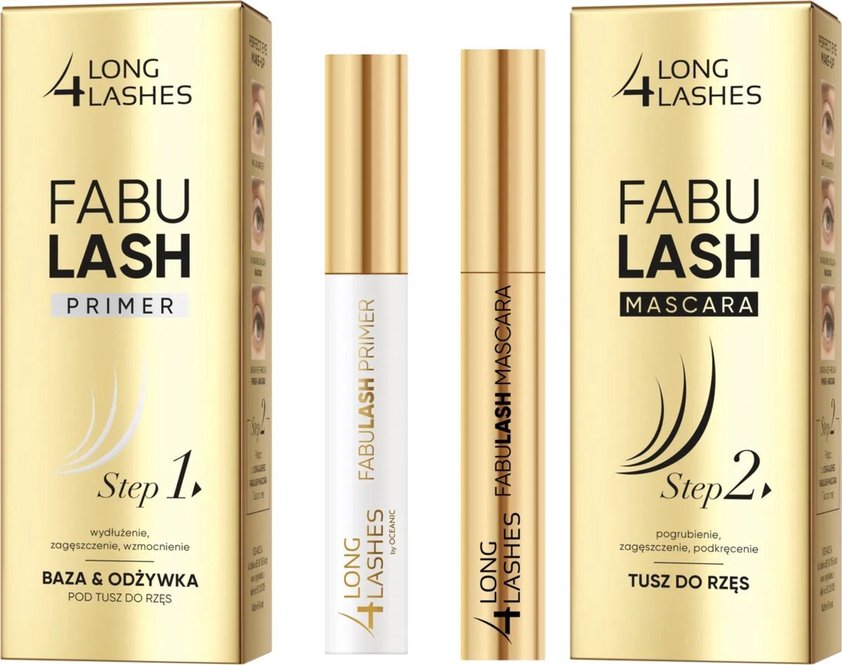 Long 4 Lashes Fabulash Mascara Zwart en Primer Set - Primer 10ml en Mascara Zwart 9 ml