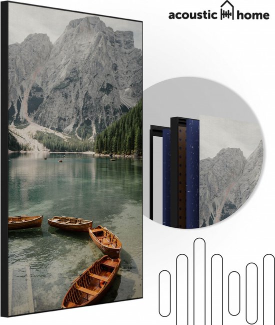 Akoestische panelen - Geluidsisolatie - Akoestische wandpanelen - Akoestisch schilderij AcousticPro® - paneel met meer Braies in de Dolomiten - design 387 - Premium - 140x200 - Wit- Wanddecoratie - woonkamer - geluidsdemper - studio schuim